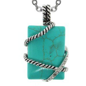 2PCS-TURQUOISE NATURAL STONE PENDANT SILVER NECKLACE AND MATCHING RING